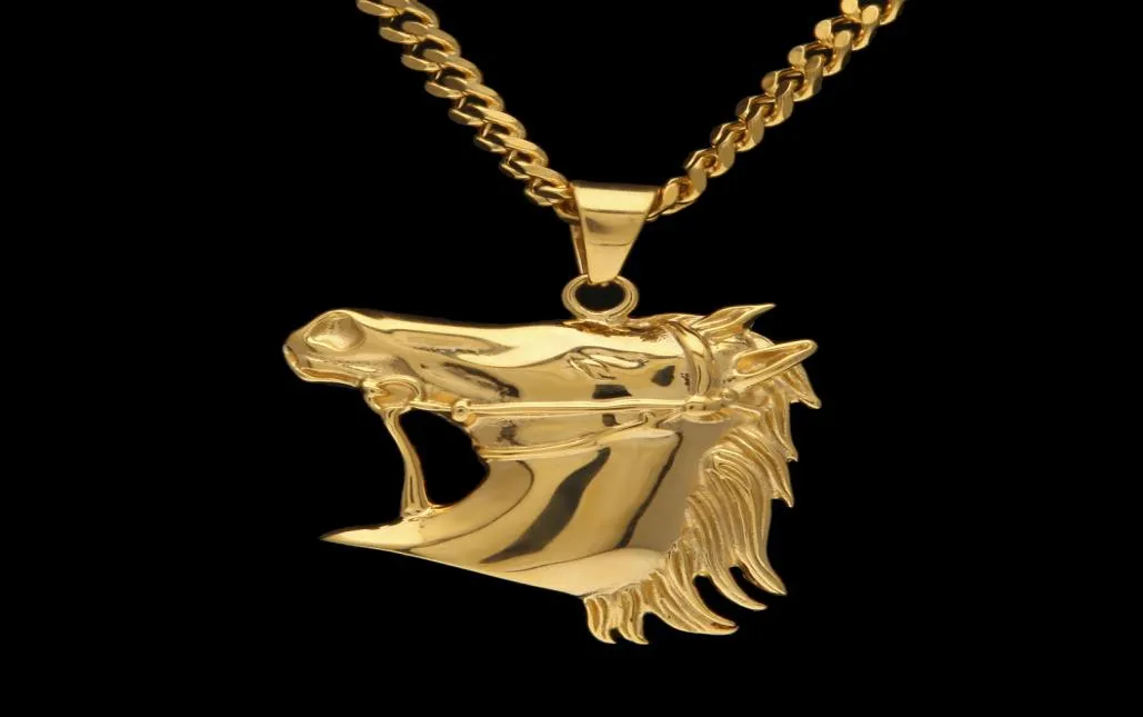 Mens Stainless Steel Horse Head Pendant Necklace High Quality Gold plated Hiphop Animal Zombie horse Charm Pendants Jewelry 5mm Cu1477950