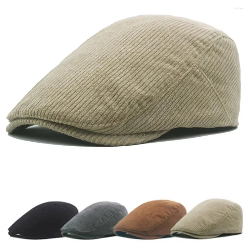 Berets Men Stripe Corduroy Sboy Beret Flat Hat Ivy Cap Golf Driving Cycling Hats