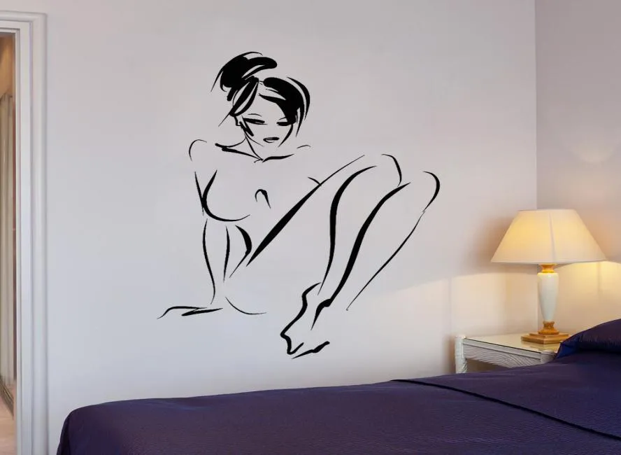 Naakte vrouw schetsen muurstickers voor slaapkamer volwassen decoreren muurschildering vinyl wand sticker sexy meisjes kunststickers waterdicht22218426