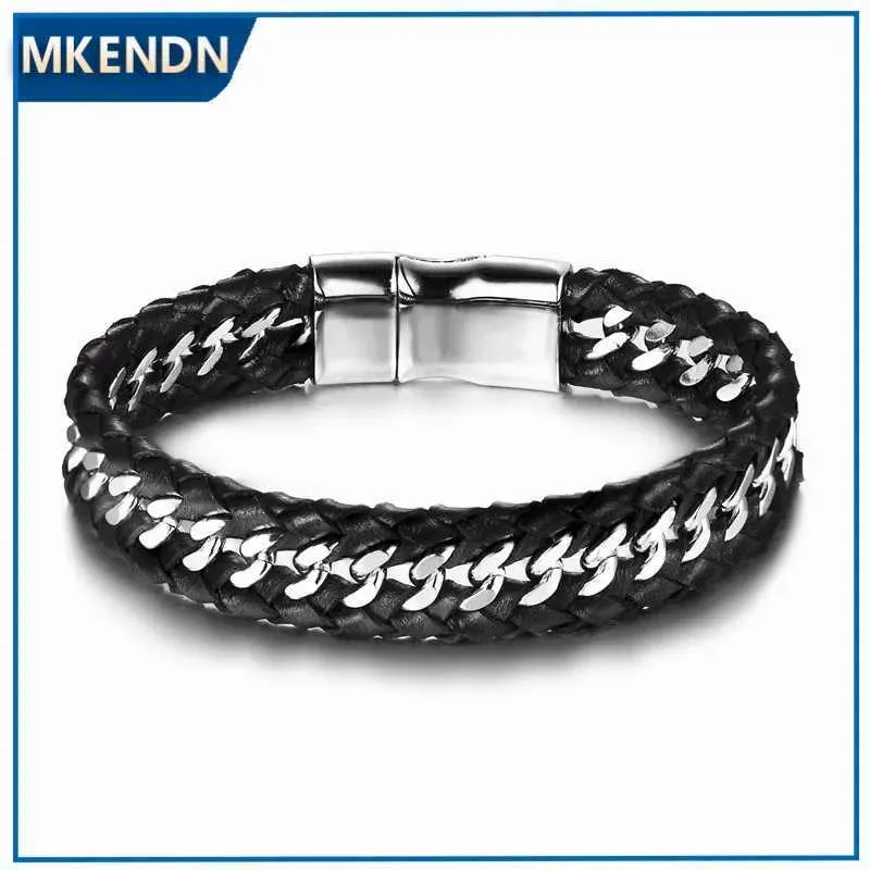 Bracelets de charme bracelets en gros bracelets Bangles Gift Bracelet en cuir noir Bracelet en tricot à tricot Bracelet Men Bijoux Y240510
