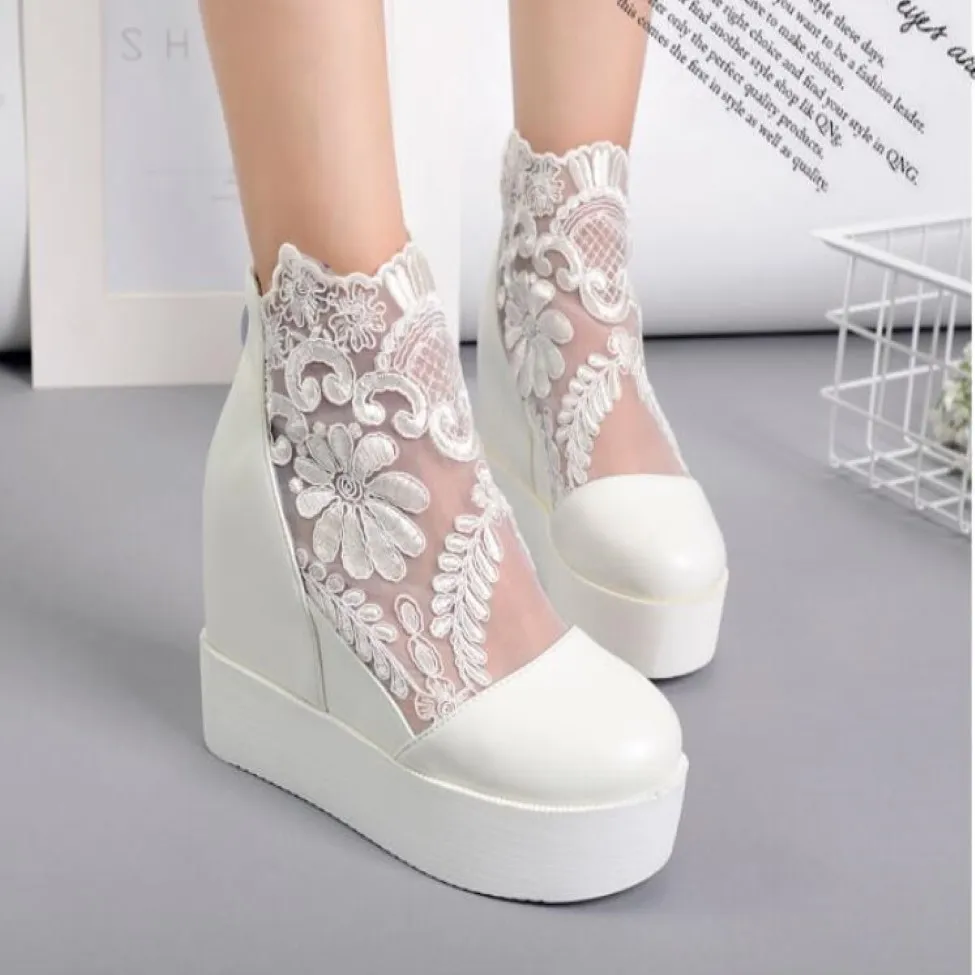 Jesienne zimowe koronkowe buty ślubne buty ślubne buty ślubne Białe buty ślubne kostki