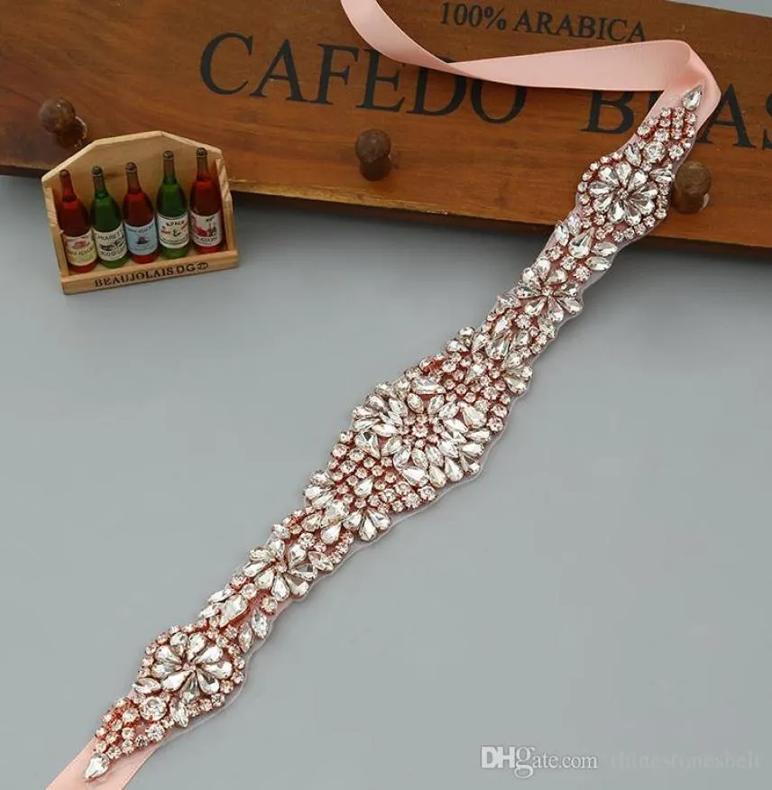 2019 Handmade Rose Gold Rhingestones Appliques de mariage Courte de mariage Courte Courte sur la mariée Robes de mariée Robes de mariée Sash Bridal ACC2090014