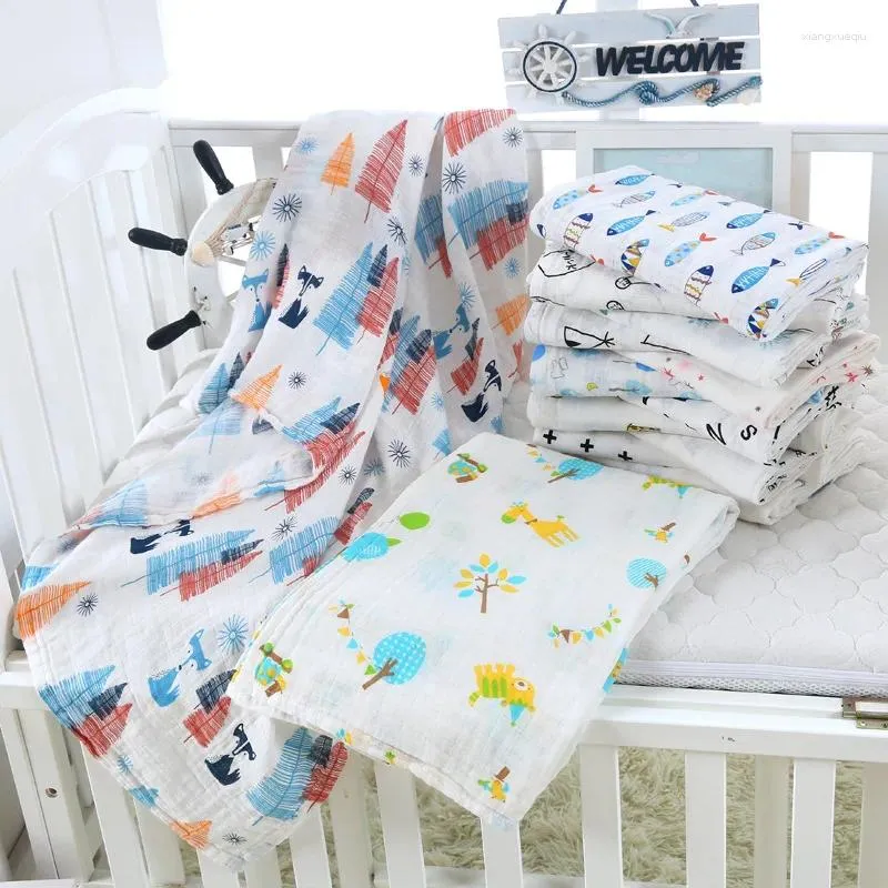 Blankets 1pc Muslin 120 110cm Cotton Baby Swaddles Soft Born Bath Gauze Infant Wrap Sleepsack Stroller Cover Play Mat