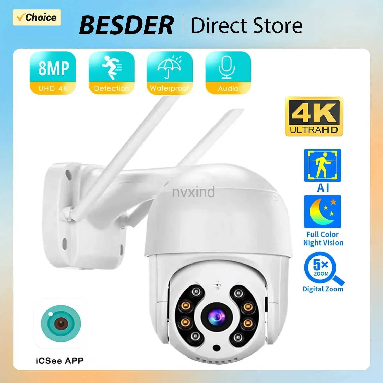 IP -camera's 4K 8mp Wifi Pan Tilt Camera CCTV Surveillance Camera Outdoor Waterdoor Waterdichte kleur Night Vision Automatisch tracking 4MP 2MP IP -camera ICSEE Application D240510