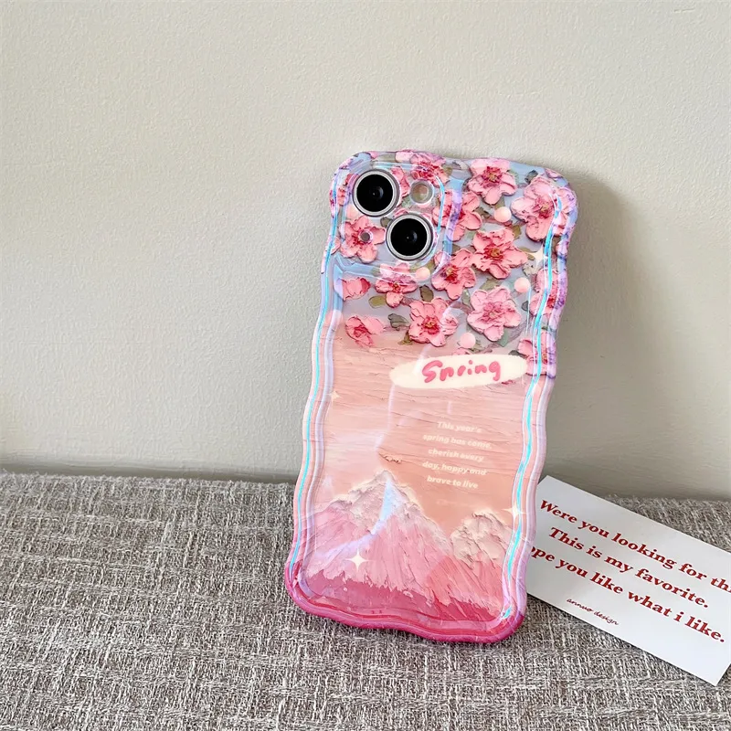 Snow Mountain Flower Pink Phone Case For IPhone 15 13 14 12 Pro Max 15promax Protection Cases Back Cover 