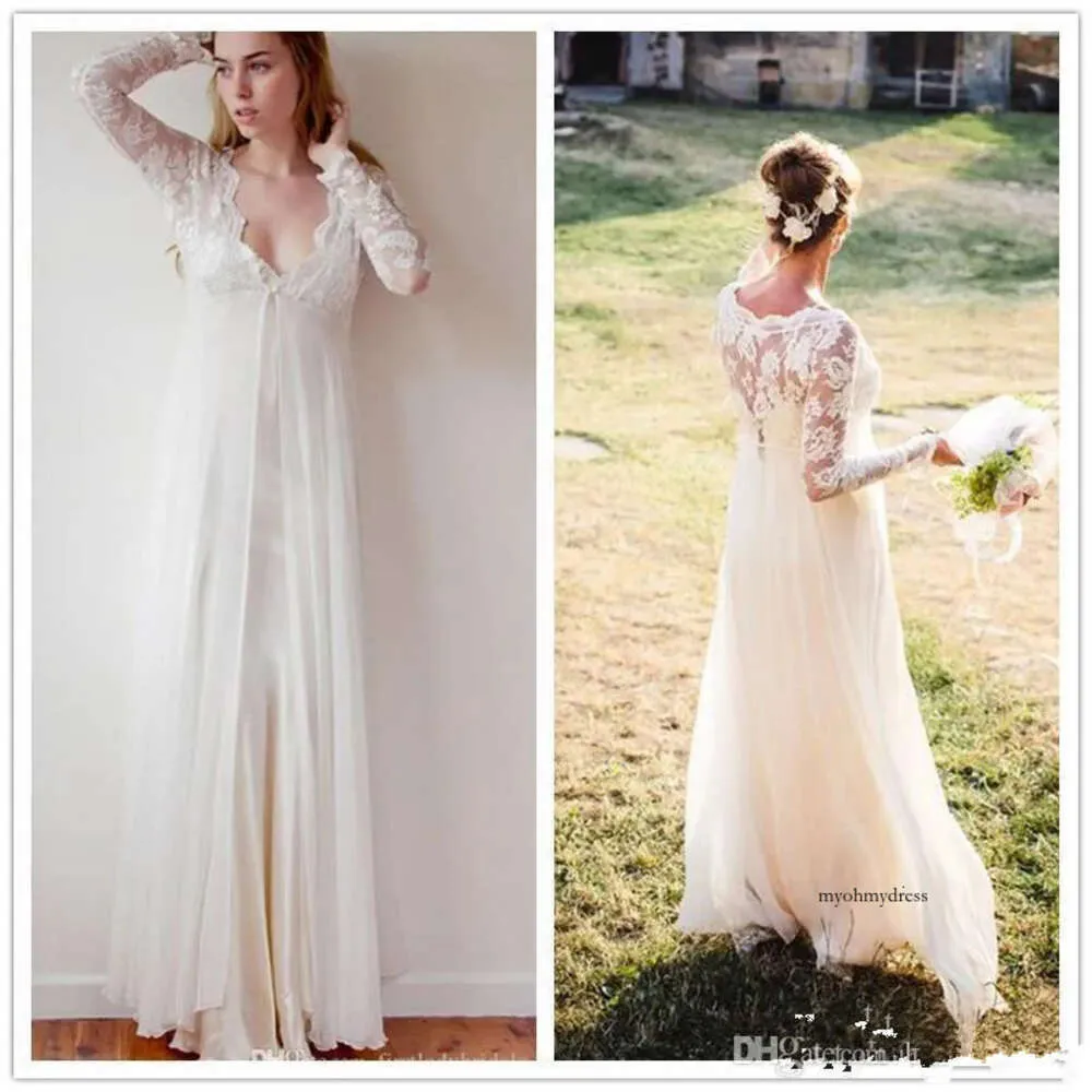 Boho Lace Bohemian Country Wedding Szyfonowe suknie plażowe na plaży z długim rękawem macierzyńskie sukienki ślubne na zamówienie 0510