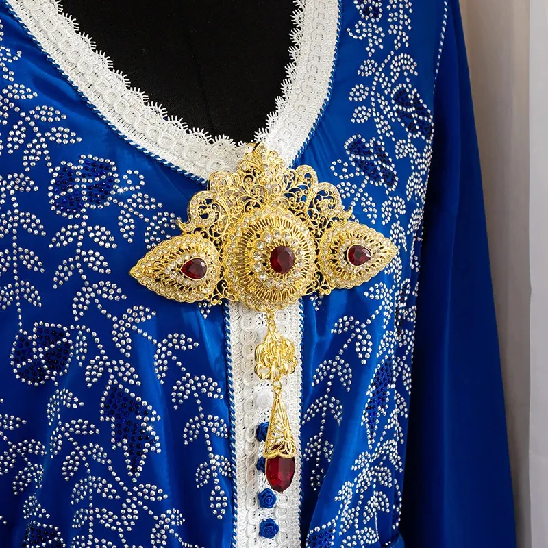 Марокканский полый цветочный дизайн роскошный стиль арабский кафтан хрустальный брошь биджу золотоотверженное свадебное платье ювелирные изделия 240430