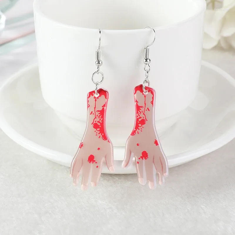 Boucles d'oreilles en peluche 1 paire Spooky Bloody Hand Foot Dropback Flatback acrylique Creeny Halloween Gifts Bijoux