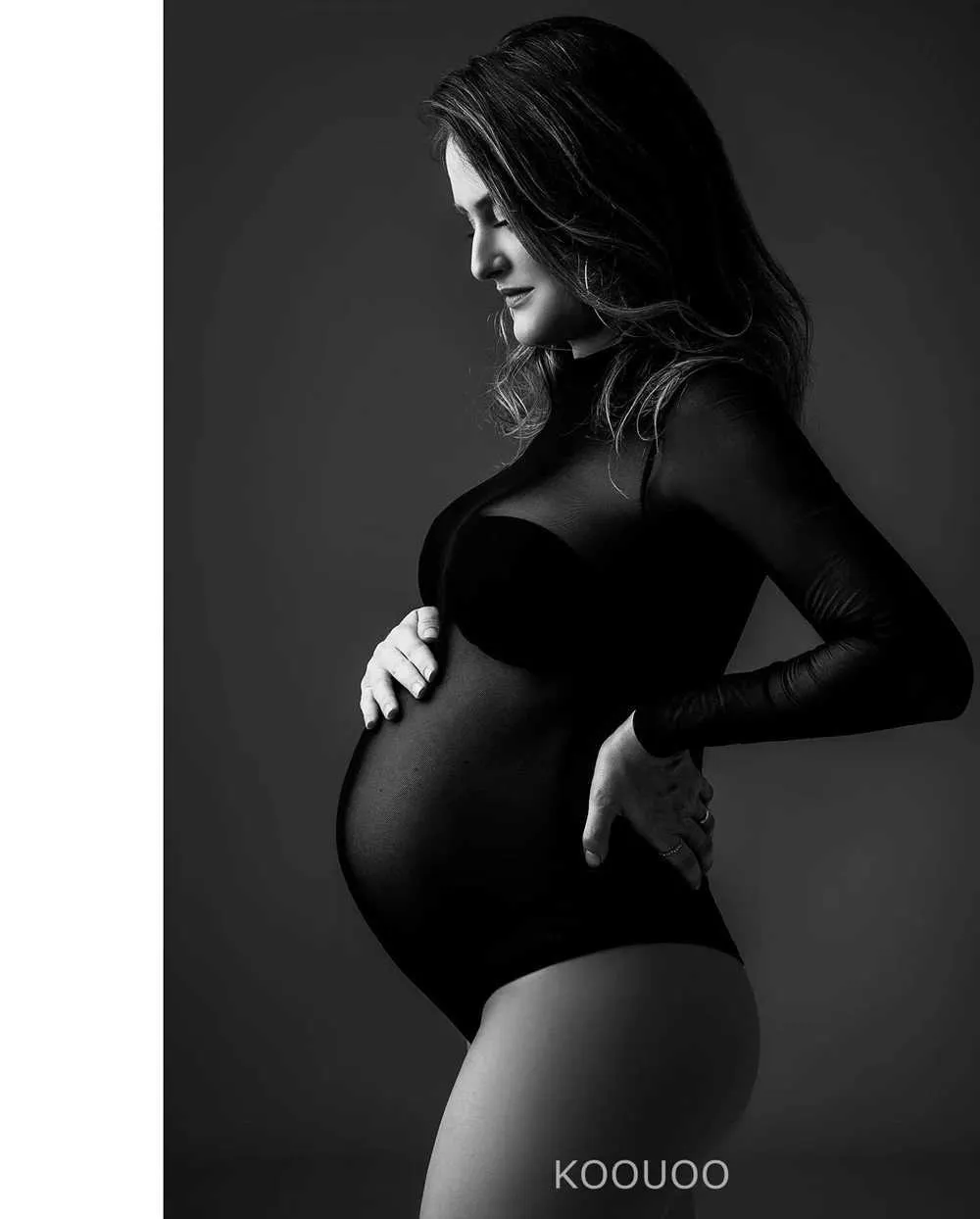 写真撮影女性用マタニティドレスY2Kフリルセクシーなシアーメッシュビーチ長袖チューブタイフロント妊娠ボディコンT240509を通して