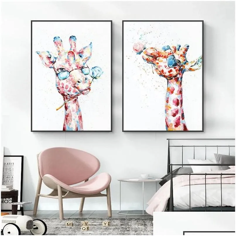 Målningar duk affisch målning colorf giraff djur spray väggkonst bild för barn vardagsrum hem droppleverans trädgård konst, craf dh205