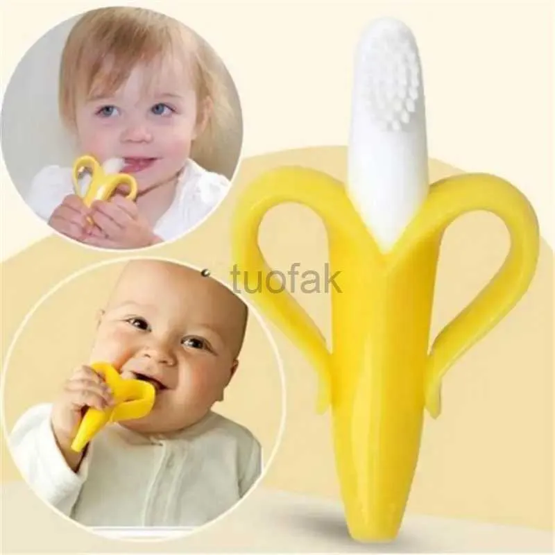 Xv51 tänder leksaker baby silikon träning tandborste fri från bisfenol en bananformad kassaskåp för små barn tänder tugga leksaker tandringar baby gåvor d240509