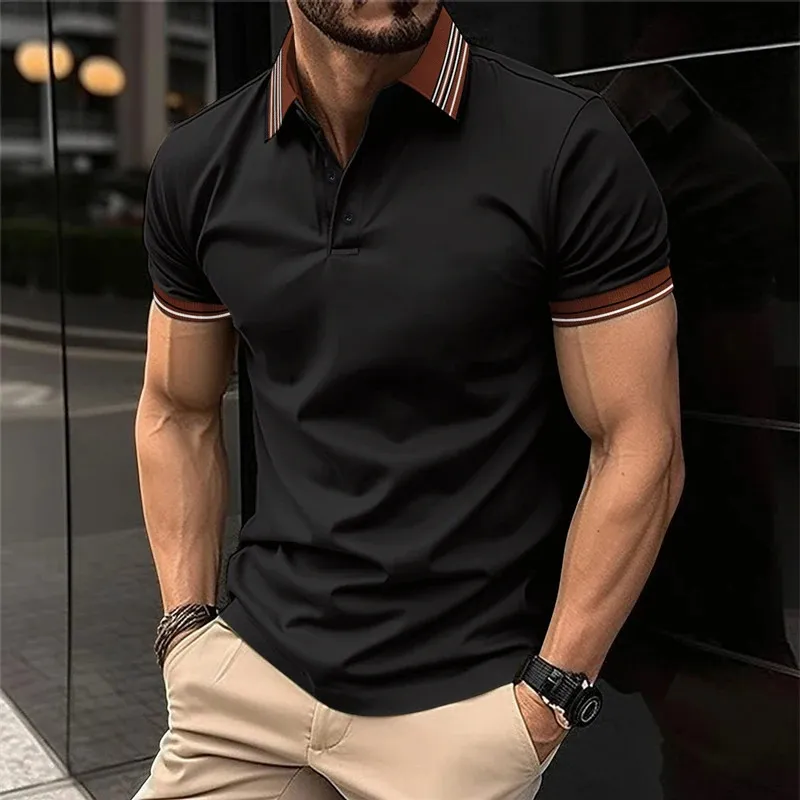 Summer Mens Polo Shirt med högkvalitativ krage Kort ärm Casual Fake Pocket Fashion Fashion European Size SH 240430