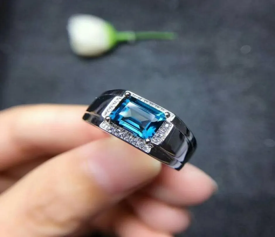 Meibapj Real Natural London Blue Topaz Gemstone Men Ring REAL 925 Sterling Silver Ringe Fine Wedding Jewelry CJ1912056543626