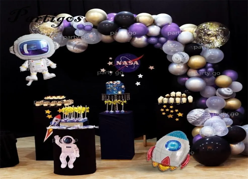 98pcslot Dış Uzay Partisi Astronot Balon Roket Folon Balon Kemer Çelenk Tema Partisi Boy Boy Doğum Günü Dekoru Helyum Global T8135510