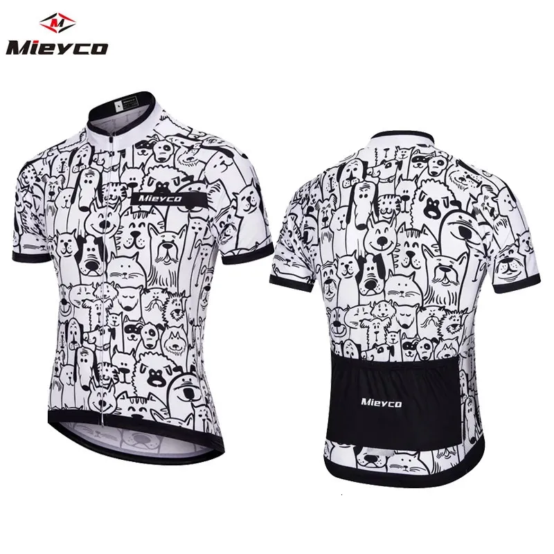 Men Breathable Unisex White Cartoon Cat Cycling Jersey Spring AntiPilling EcoFriendly Bike Clothing Top Road Team Bicycle 240426