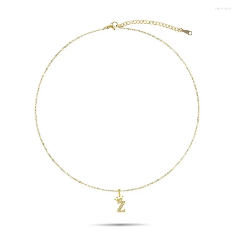 Chains AAA Gold-Plated Good Quality A-Z Letter Beads Brass Chain Necklace Women Alphabet Crown Simple Copper CZ Jewelry_voghion.com