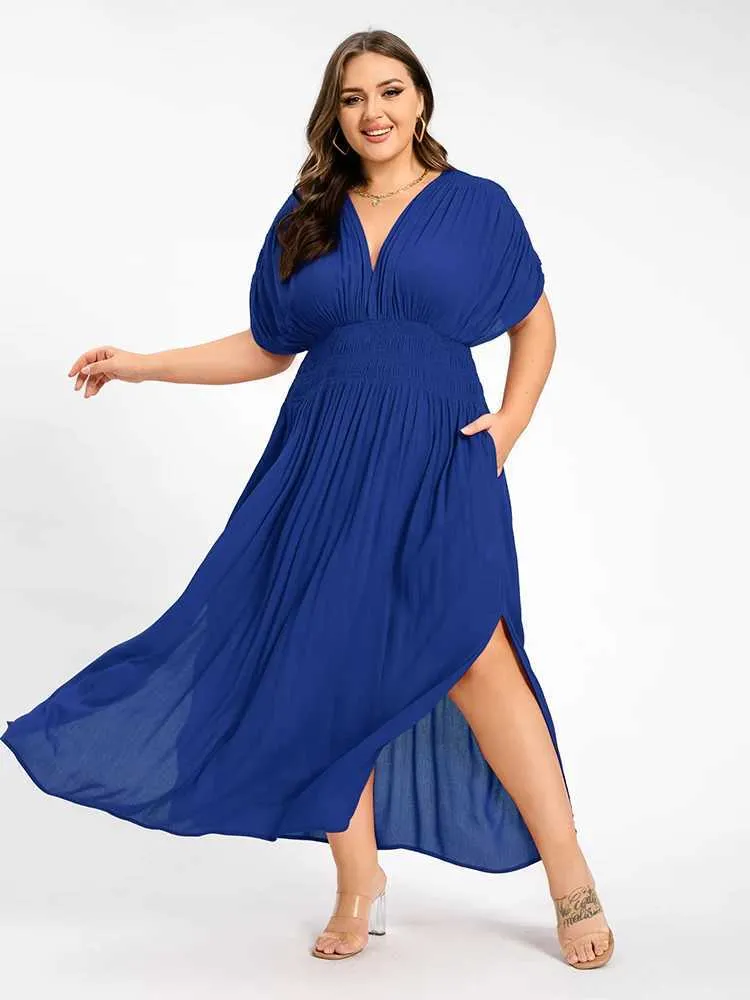 white christmas dresses Final Sale Plus Size Faux Wrap Sleeveless Gown with Criss Cross Back a –  Chic And Curvy main image 0