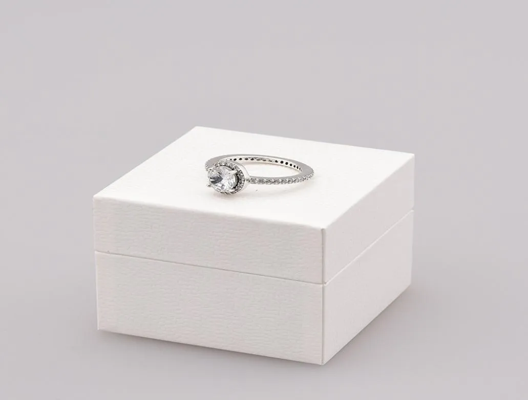 Neuer Real 925 Sterling Silver CZ Diamond Ring mit Originalbox Set Fit Style Ehering Engagement Schmuck für Frauen Mädchen AA12474655