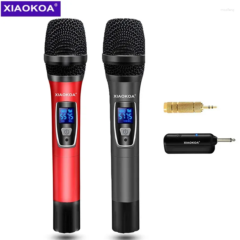 Microfoons UHF Wireless Microfoon Karaoke Dual Handheld Dynamische microfoonset met oplaadbare ontvanger 260ft Bereik 6,35 mm (1/4 '') plug