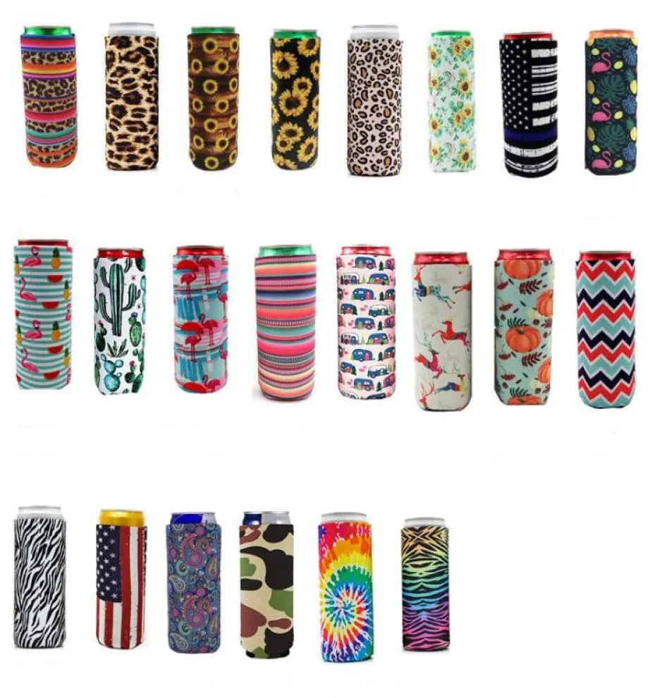 Slim Can Beer Sleeves Insulators Neoprene Beverage Cooler Cover Collapsible Cola Soda Bottle Koozies Cactus Leopard Can Sleeve CGY4057072