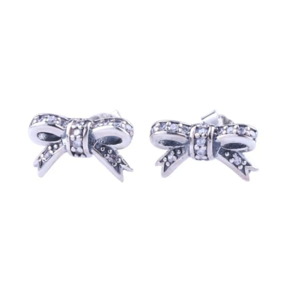 Brincos fofos de brechas de arco pequeno Conjuntos de caixas de varejo de alta qualidade 925 prata esterlina garotas CZ Diamond Gift Earring8890711