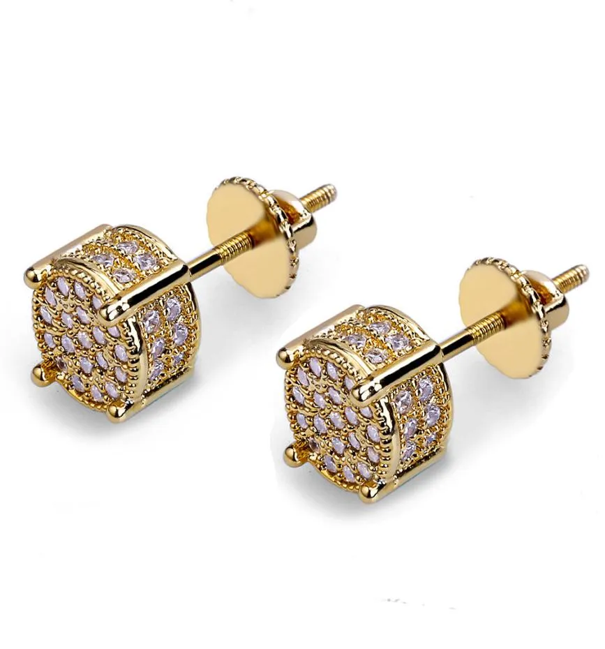 Hip Hop Men039s Iced Out TwotOne Micropave Zircon Stone Vis Backs Round Halo Stud Oread Brings 9mm1456166