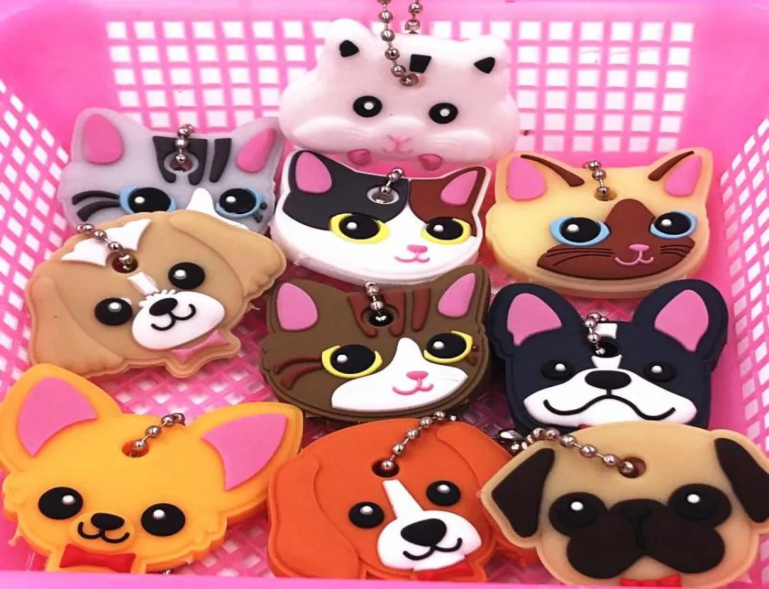 40pcslot Silikon Key Ring Cap Head Cover Keychain Hülle Hamster Hamster Mops Dog Tiere Form Schöne Schmuckgeschenke PVC Cartoon 3164897