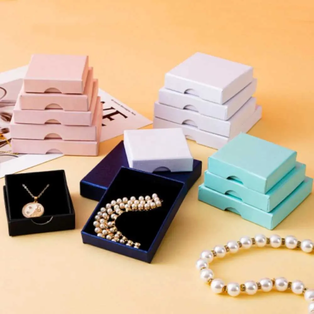 Boîtes de bijoux Boîte de bijoux en papier kraft épais pour boucles d'oreilles Collier Bracelet Anneau de stockage Bijoux Organisateur de bijoux Bijoux Emballage en gros