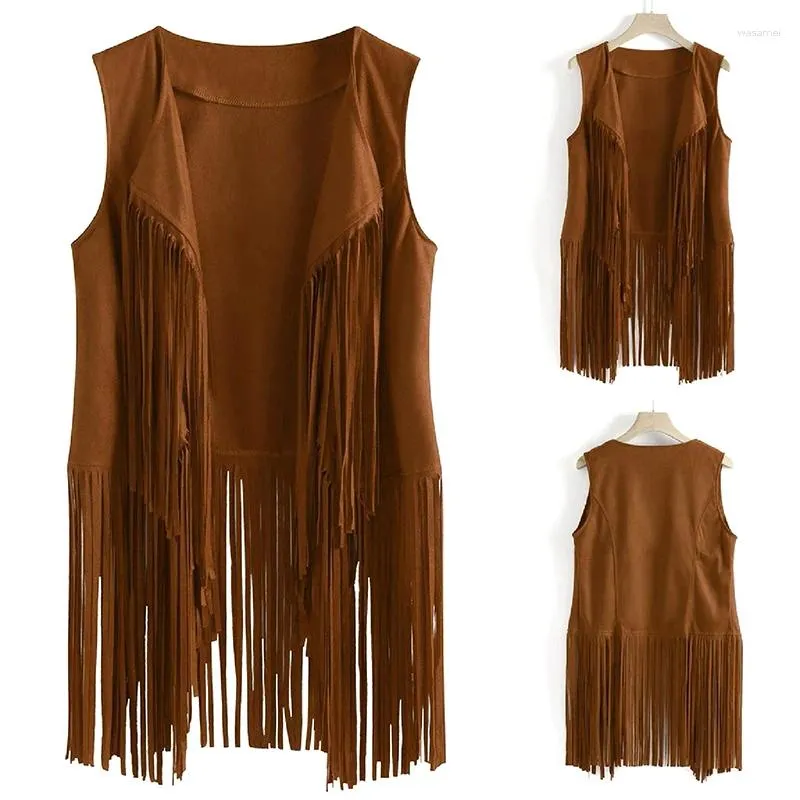 Kamizelki damskie Vintage Tassels Tops 70s Hippie kostium Cowgirl kamizelka kamizelka zbiornika z kurtką krótkiego rękawy