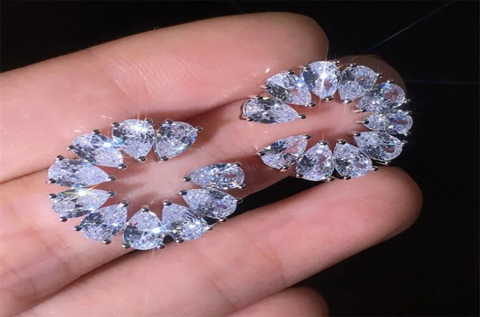 Koreanska söta söta personlighetsmodesmycken 925 Sterling Silver Full Water Drop White Topaz Cz Diamond Gemstones Women Stud Earr6683340