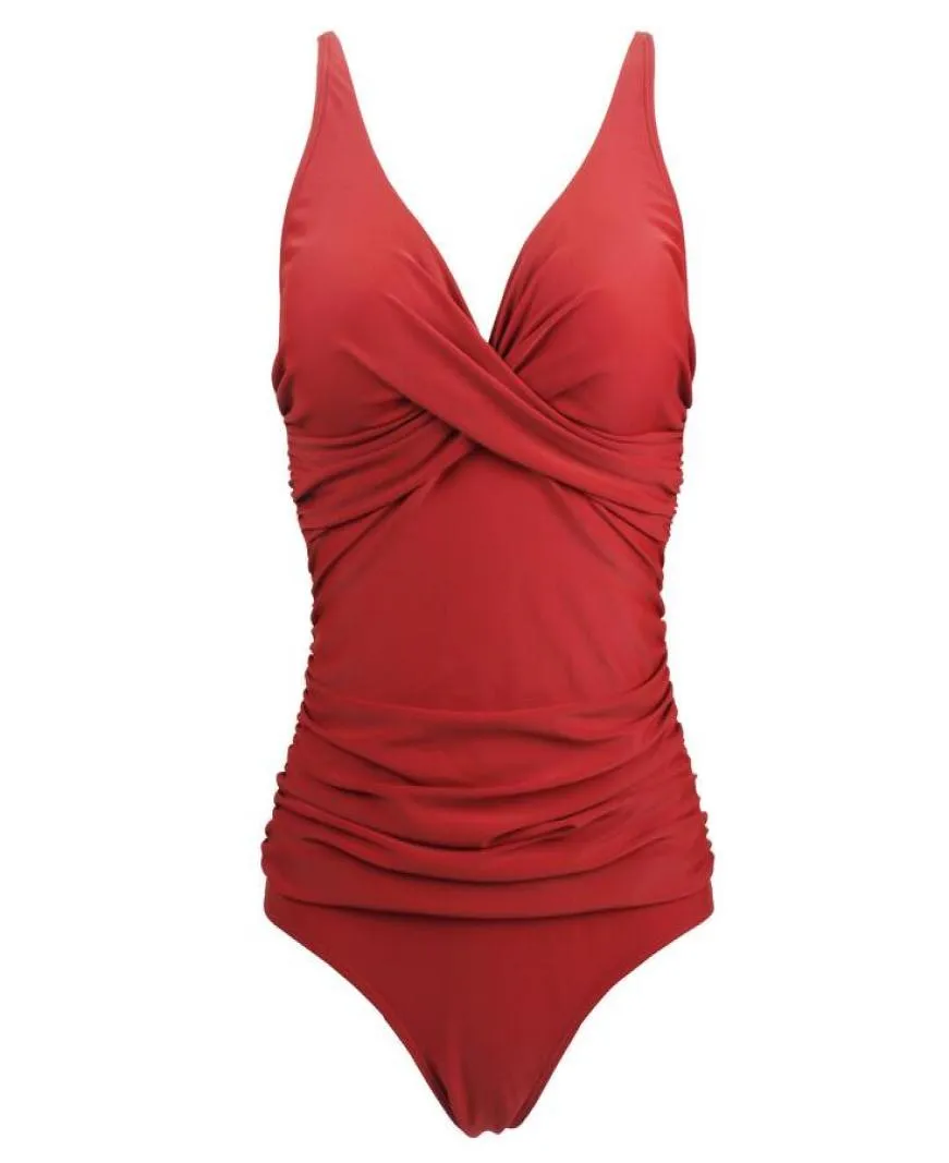 2019 Vintage One Piece Swimsuit Women Swimwear Solid Monokini Retro Bodysuit Beach Wear Zwart rood badpak één stuk surfen S4198855