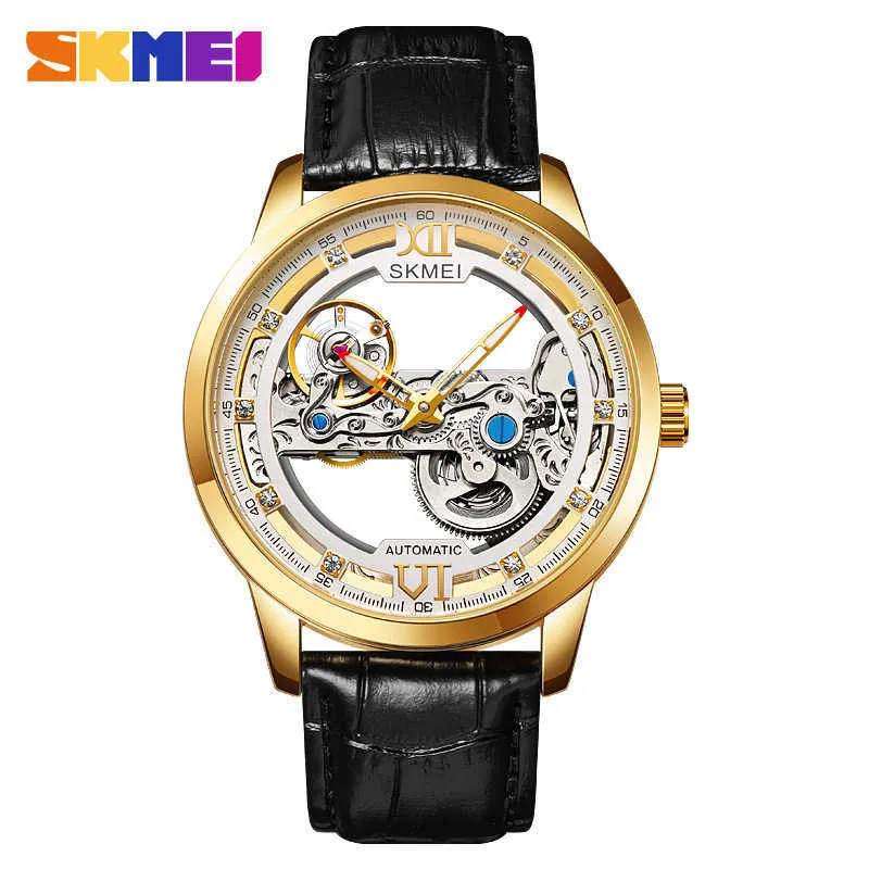 Skmei Mens Hollowed-Out Automatic Leather Strap Mechanical Watch