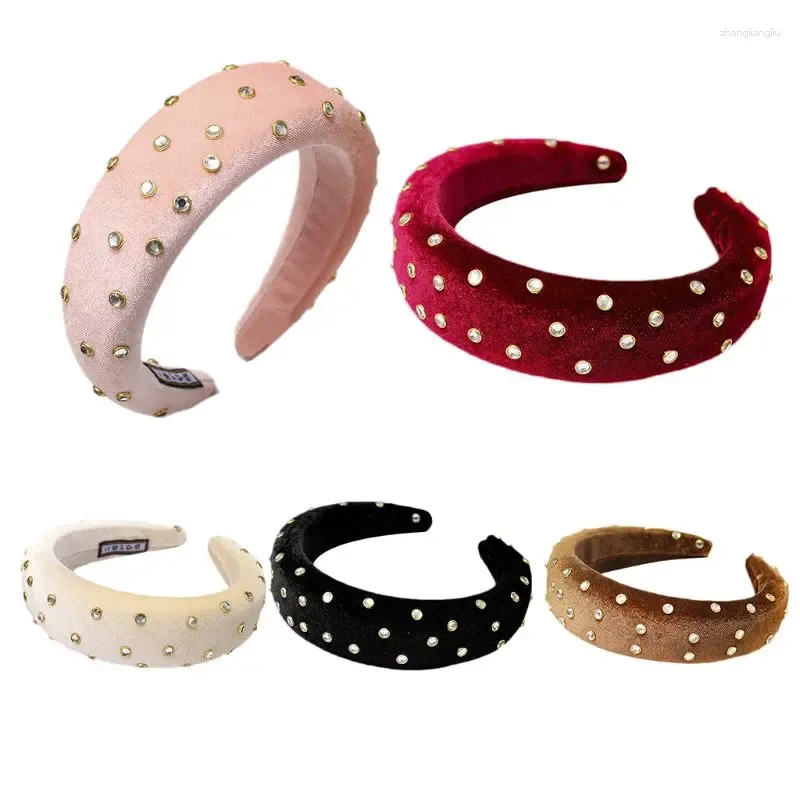 Clips de cheveux paillettes peuche couleur solide large bandeau épaissisphes éponge rembourrée des femmes cerceau