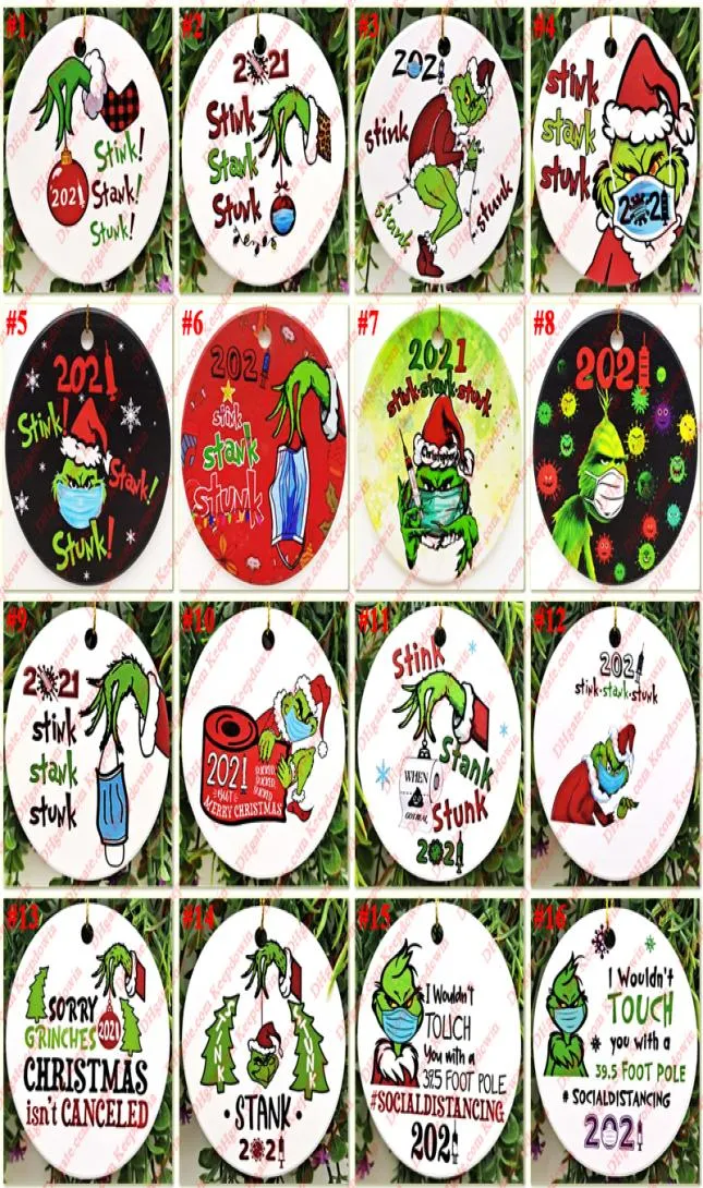 2021 Grinch Christmas Ornement de Noël Ornements suspendus pour décor d'arbre Baubles intérieurs sublimation extérieure Blanks1387704