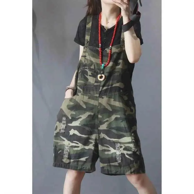 Women's Jumpsuits Rompers Denim Jumpsuits Women High Waist Camouflage Overalls Loose Oversized Playsuits Casual One Piece Outfits Women Wide Leg Shorts Y240510