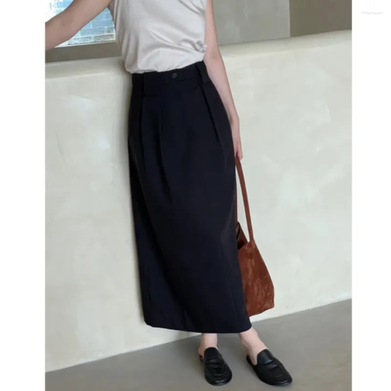 Skirts 2024 Spring Simple Worsted Wool Suit Side Slit Long A-line Black Skirt