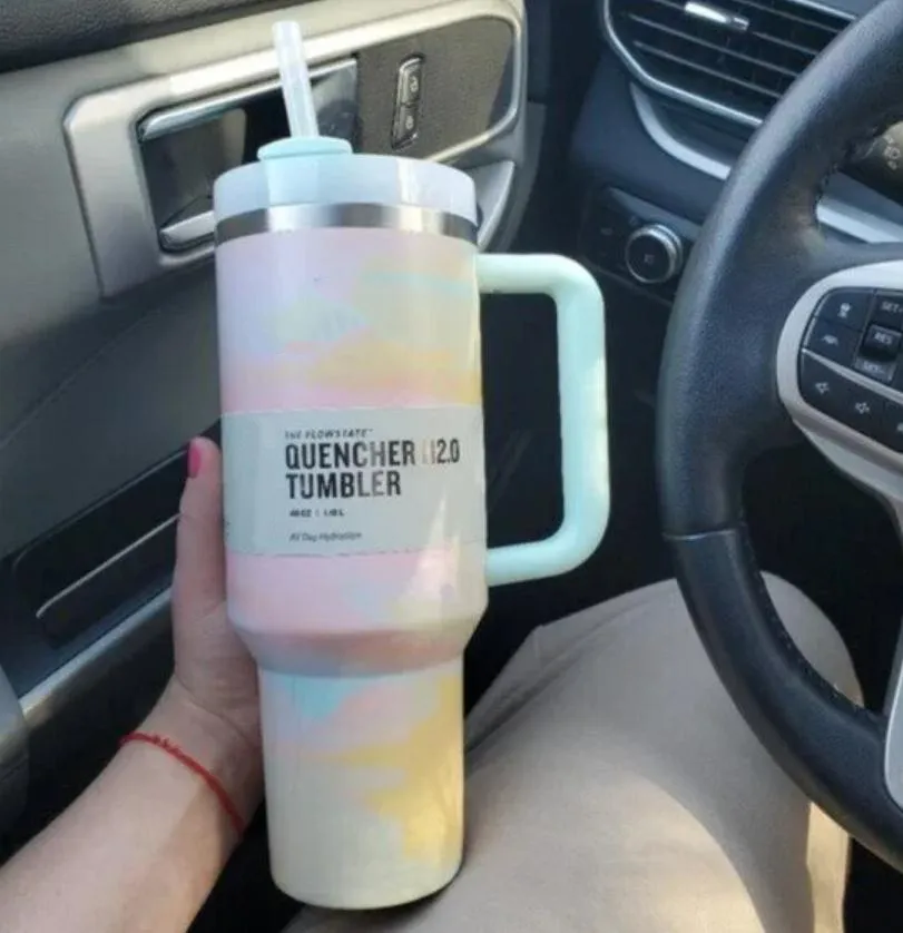 Yeni havalı serin söndürücü h2.0 40 oz kupalar kozmo pembe geçit töreni tumbler yalıtılmış araba bardakları paslanmaz çelik kahve terimleri bardak sevgililer günü hediye pembe ışıltı