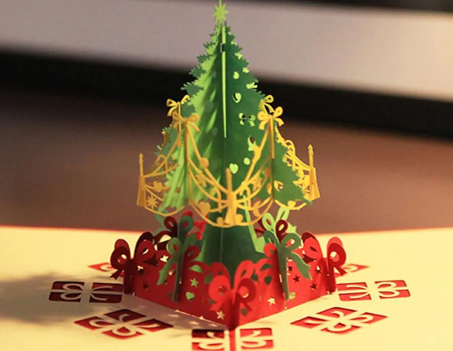 Creative 3D pop up de Noël arbre à la main pour cartes de voeux de couleur rouge à la main