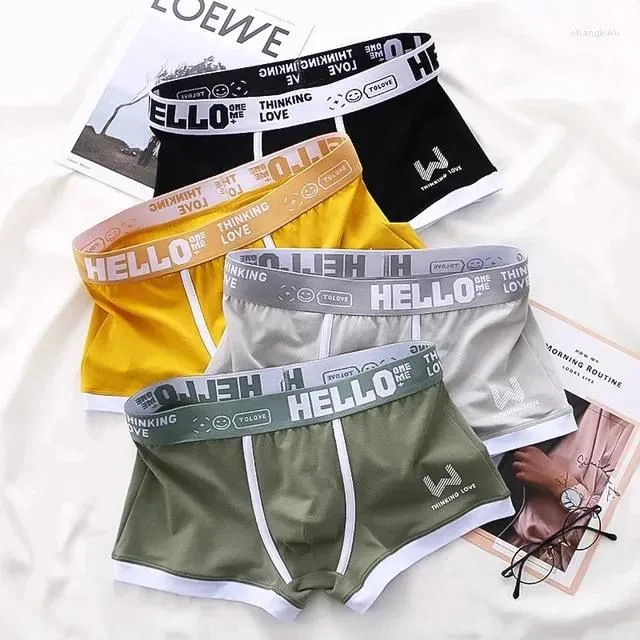 Sous-fonds Fashion Men's Pantes Cotton Boxer Shorts Man Sous -wear Mens Boxers Sexy U Convex Male Brepwant Male Plus taille 4pcs