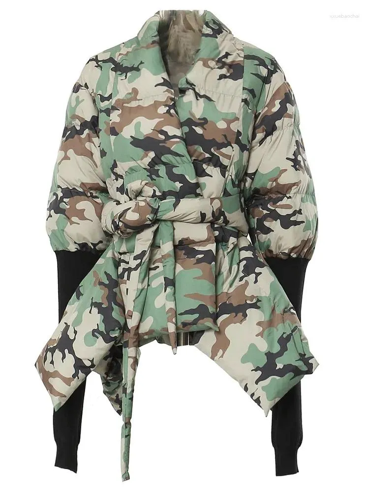 Kvinnans jackor kamouflage stickning oregelbunden bomullsbomtad kappa långärmad lös passform kvinnor parkas mode höst vinter o829