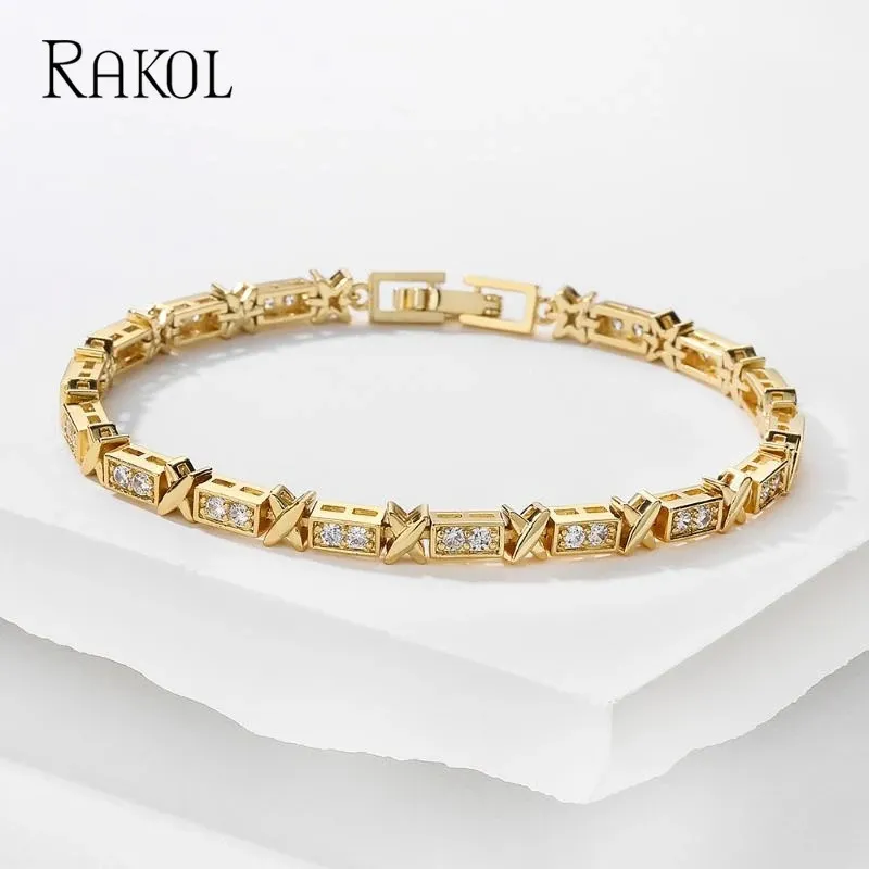 Rakol Korean Cross Square Cubic Zirconia Charm Armband för kvinnor Fashion Gold Color Tennis Armband Party Jewelry 240423