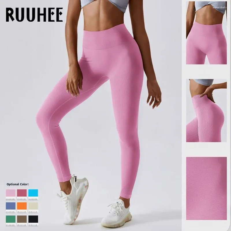 Aktywne spodnie Ruuhee żebrowane bezproblemowe legginsy Kobiety Wysokie pasy szarcia buwomens push up -un Control na fitness
