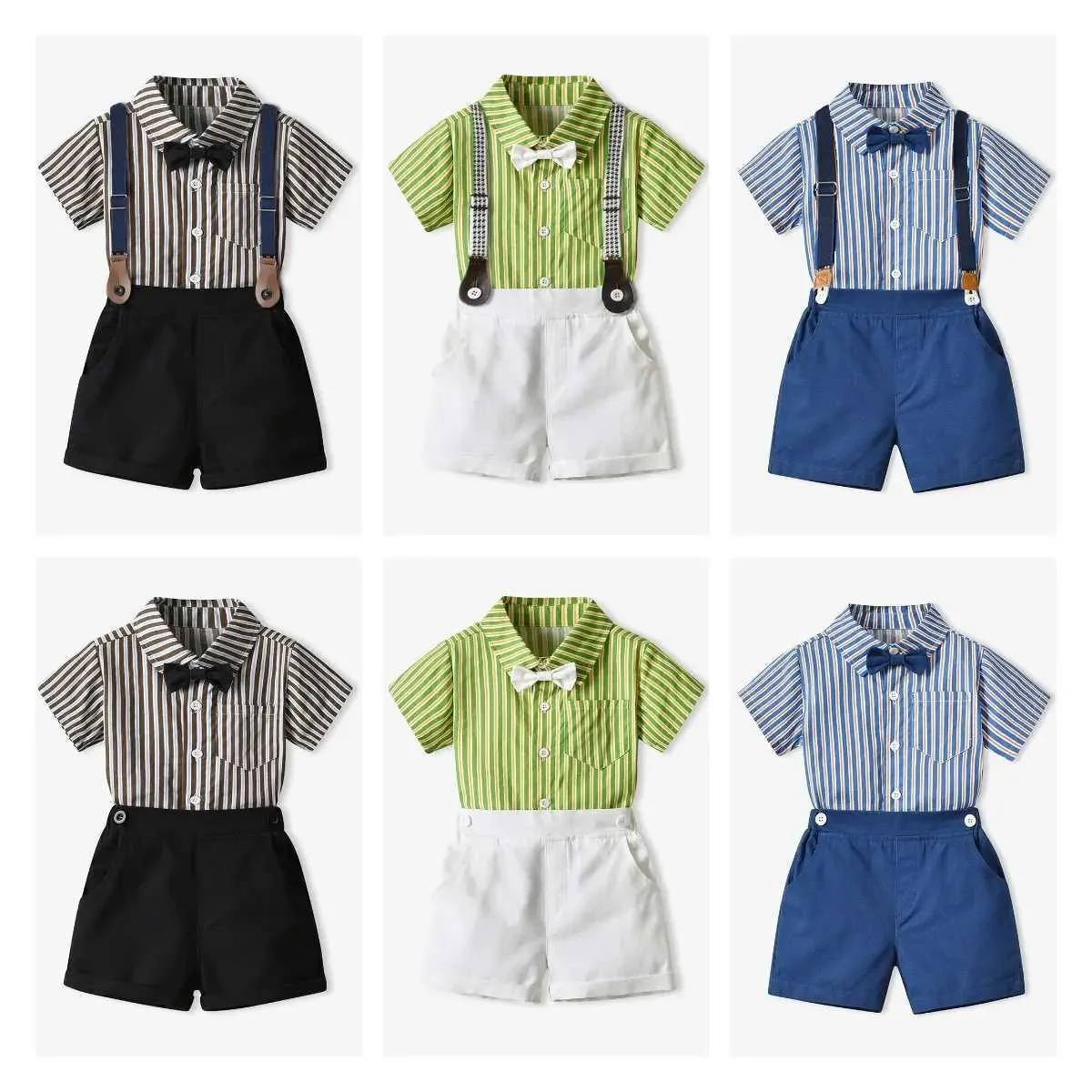 Kleidungssets 70-140 cm Kinderbaumwäschemandel-Hemd und Shorts mit Schultergurt Set Baby Sommerkleidung2405