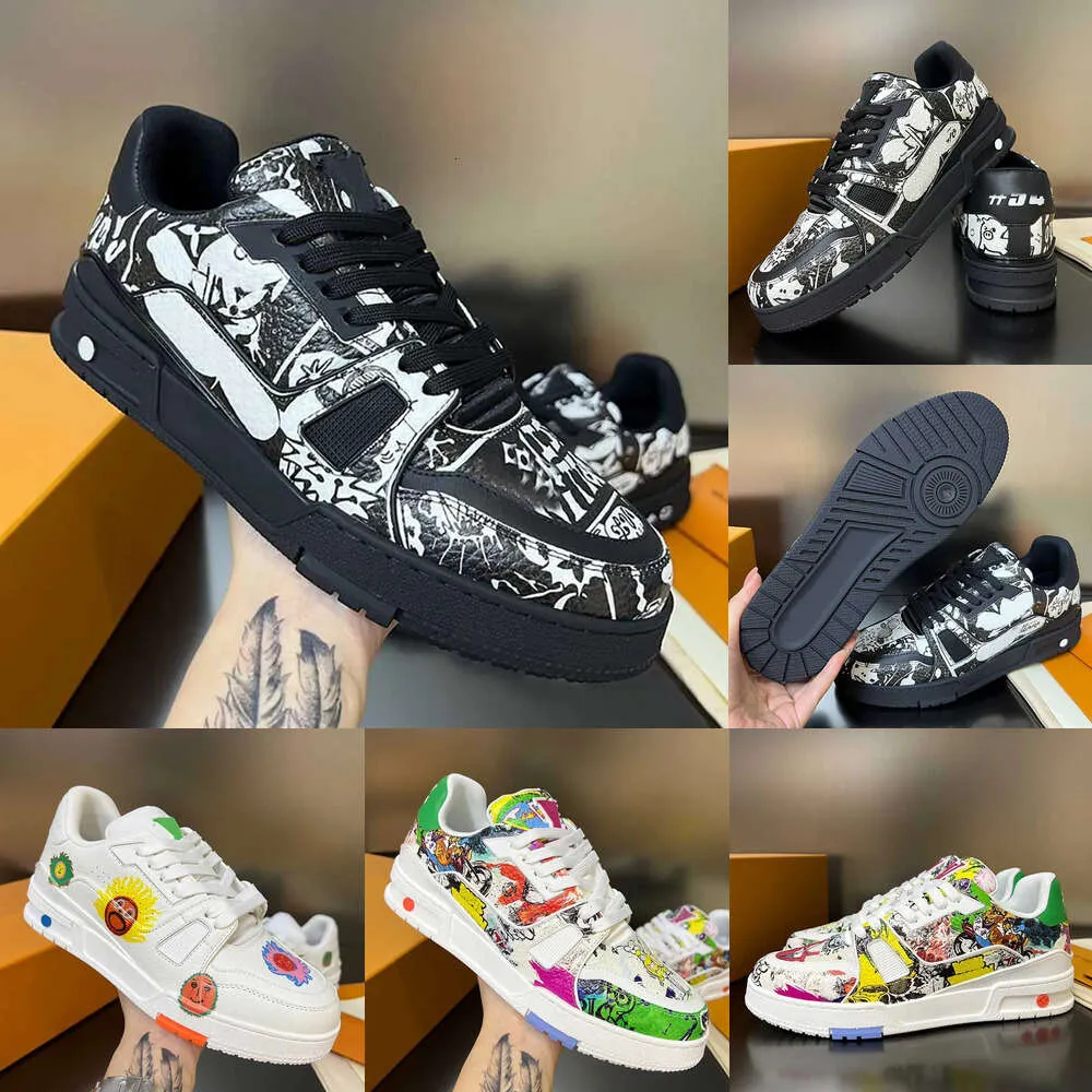 Men s Graffiti Comic Printed Trainer Sneakers Vintage Sports Shoes with Rubber Sole for Skateboarding and Basketball