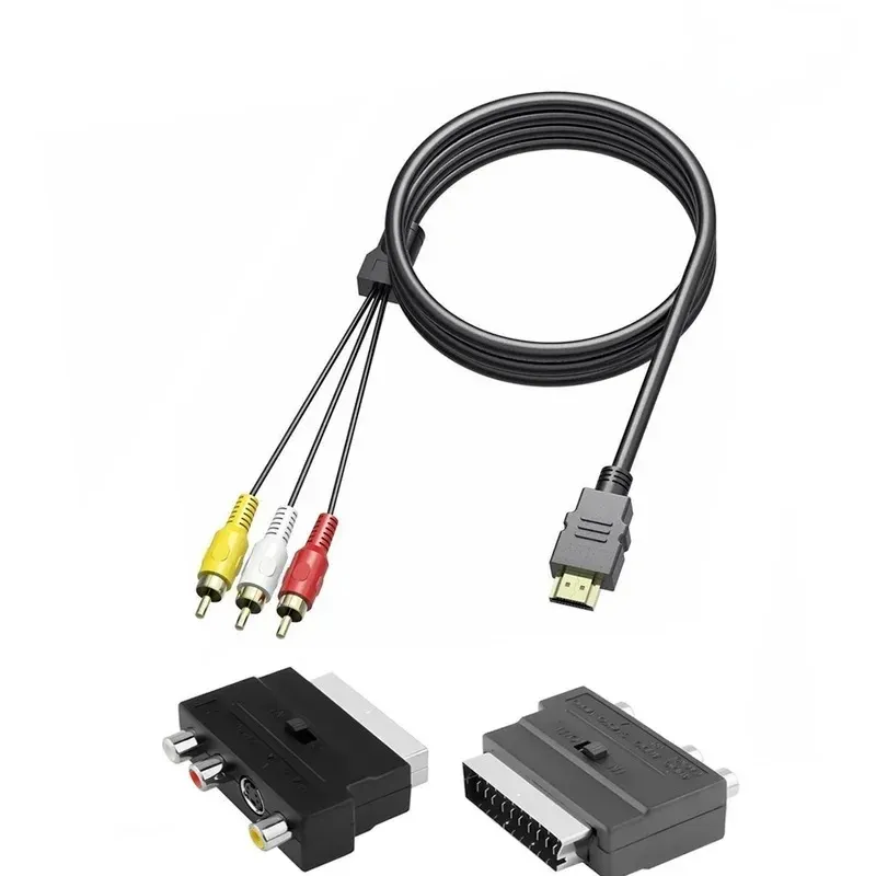 Новый HDMI-совместимый с 3RCA Scart двух в одном кабеле адаптерного кабеля 1,5 м, совместимый с HDMI S-video, до 3 RCA AV Audio Cable 3 RCA Phonofor HDMI-совместимый с S-Video S-Video до 3 RCA Cable