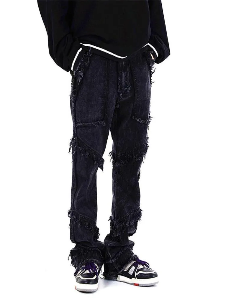 Men039s jeans Ulledonjm hip hop flare masculino 2021 Wide Leg Streetwear Black Goth Clothes Jeens para Mez697614221
