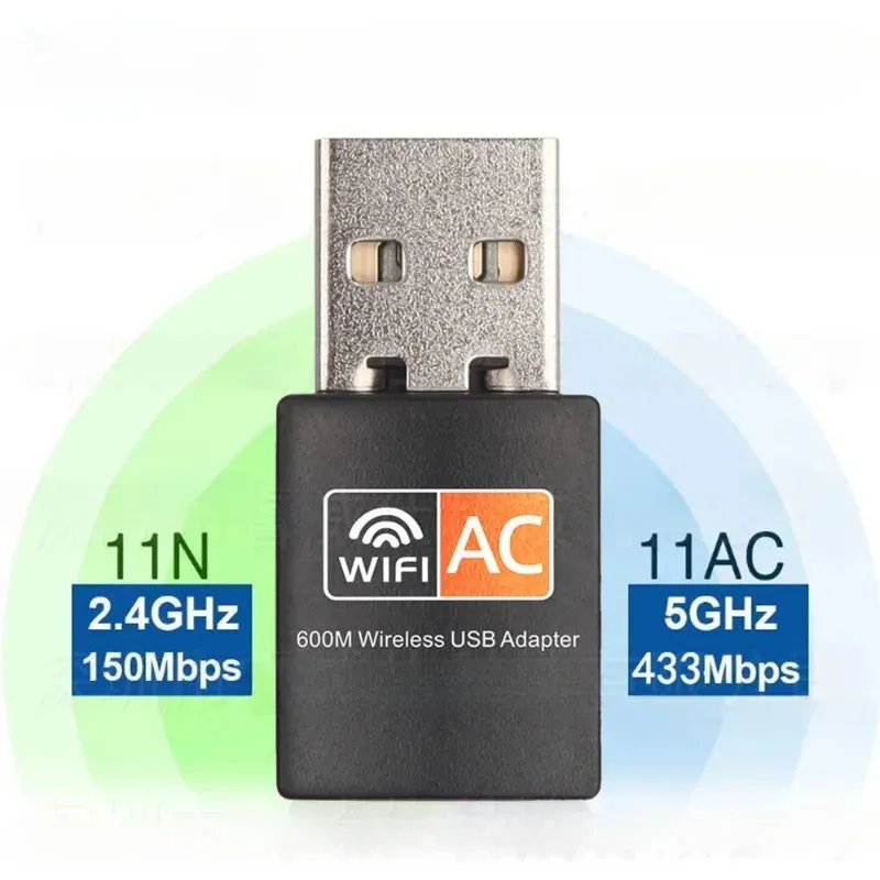 Nieuwe 600Mbps 2,4 GHz+5GHz Dual Band USB WiFi Adapter Draadloze netwerkkaart Wireless USB WiFi Adapter Wifi Dongle PC Netwerk Card voor draadloze netwerkkaart