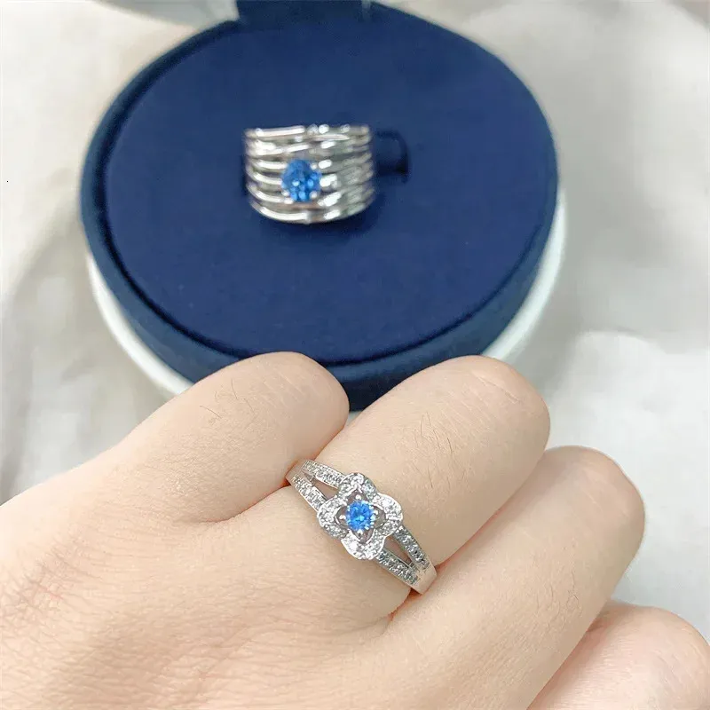 S925 SERRING Silver Womens Romantic Bijoux Bleu Topaz Engagement Mariage de mariage Anneau de naissance 240510