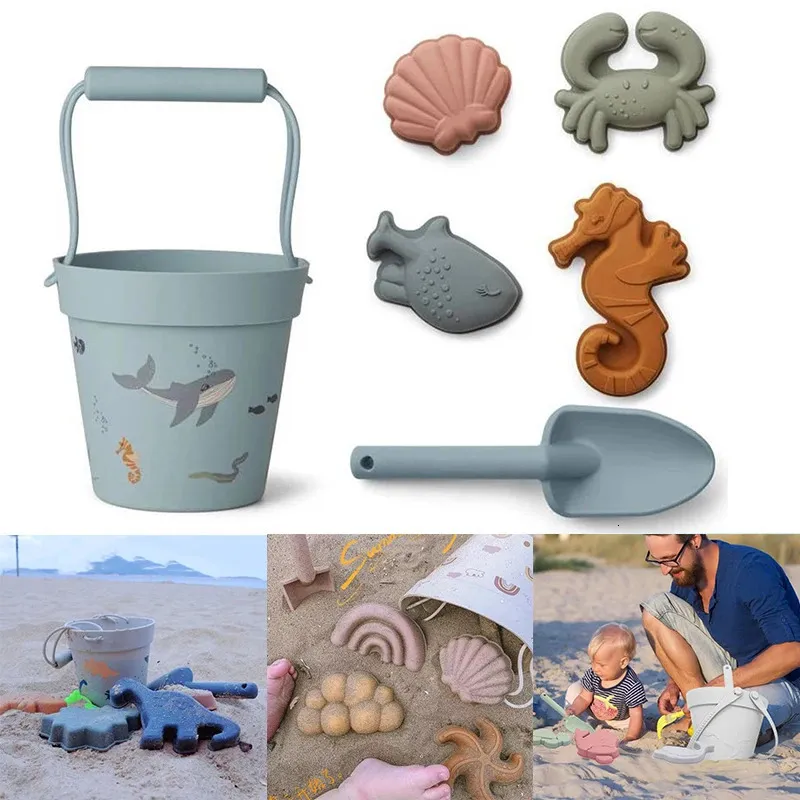 Barn Sandmodellverktyg Set Silicone Beach Toys Summer Water Games Baby Fun Games Söt djurmodell Soft Swimming Bath Toys 240509
