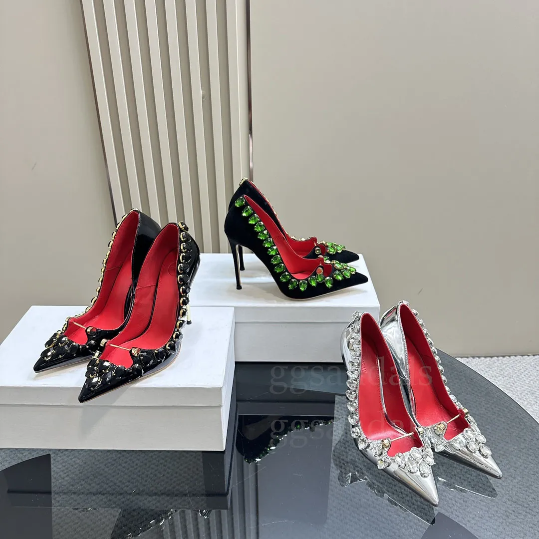 Luxurys Womens Sandals Designer High Heels Shoes Brand Thin Heel Poinded Toe Black Silver Wedding Shoesサイズ35-43